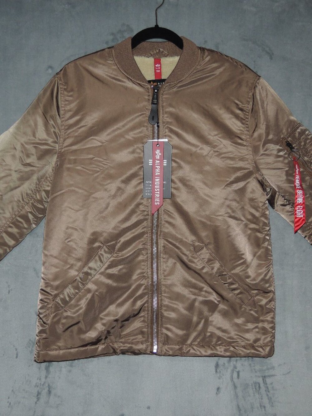 Men's Alpha Industries Flight Jacket Water Resistant Straight Hem Coyote Brown M